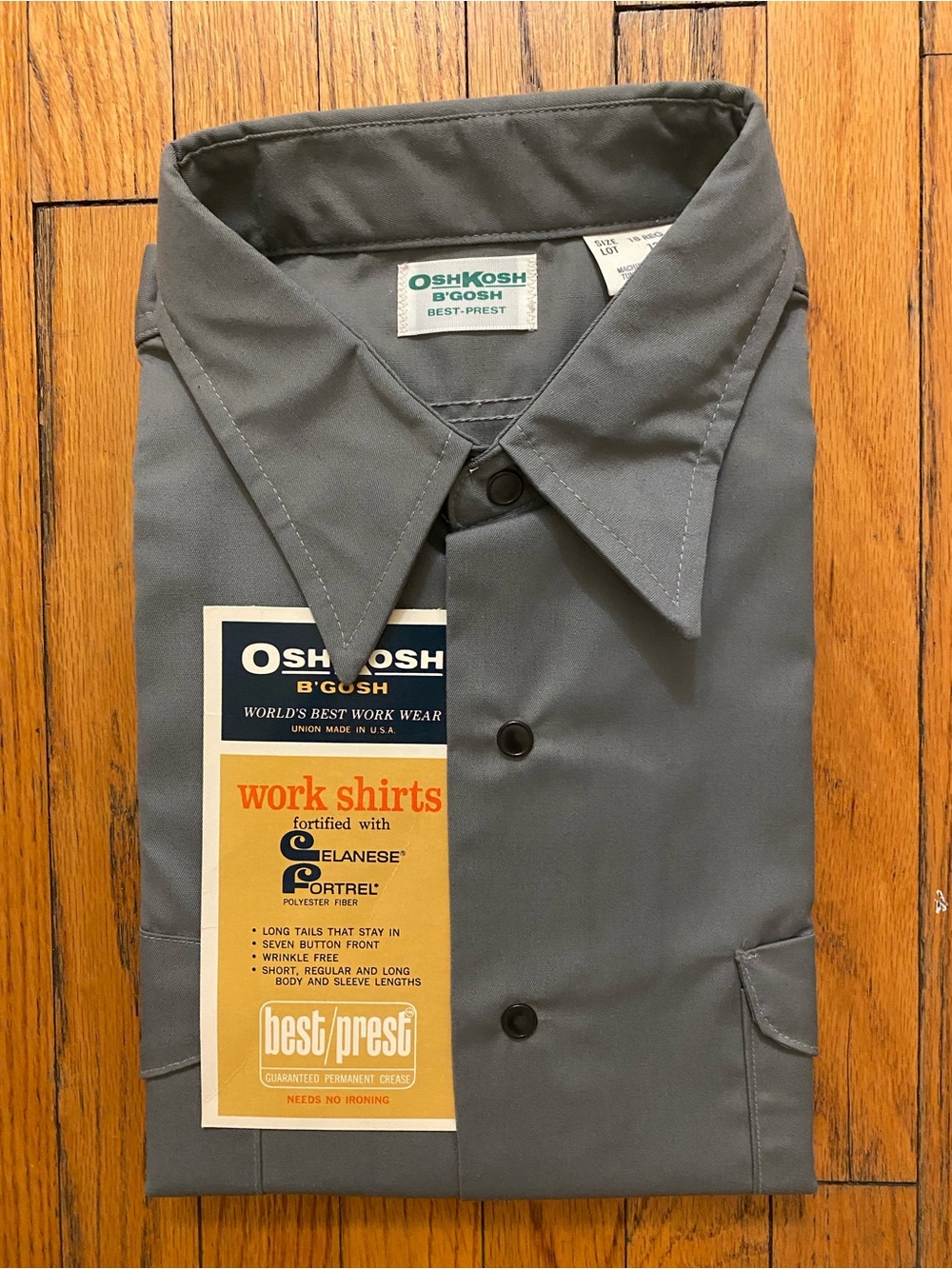 NWT Vintage 70s OshKosh B'Gosh Deadstock Work Shirt 18 Reg (XL) USA Made